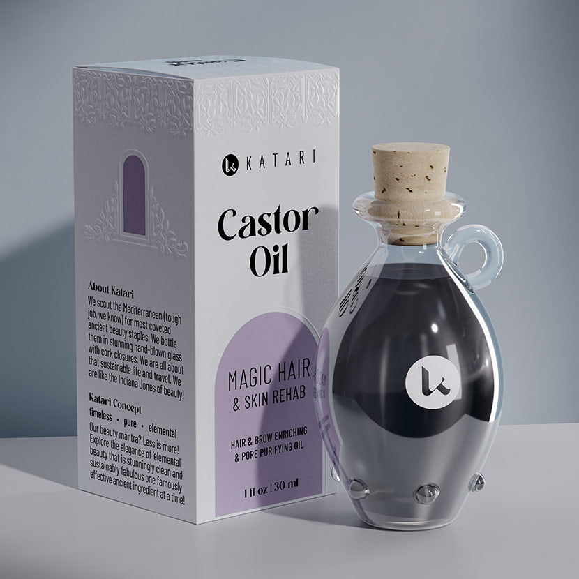 Pure, cold-pressed black castor oil in a hand-blown glass amphora - 1 fl oz / 30 ml