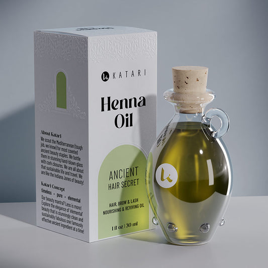 Pure, cold-pressed Henna oil in a hand-blown glass amphora with box - 1 fl oz / 30 ml