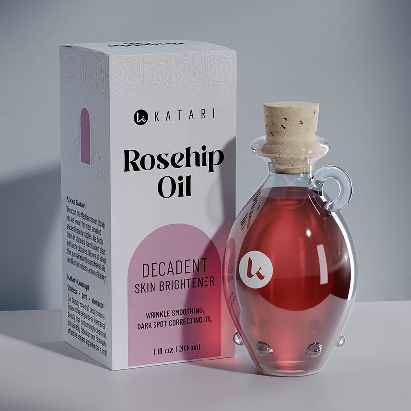Pure, cold-pressed rosehip oil in a hand-blown glass amphora - 1 fl oz / 30 ml